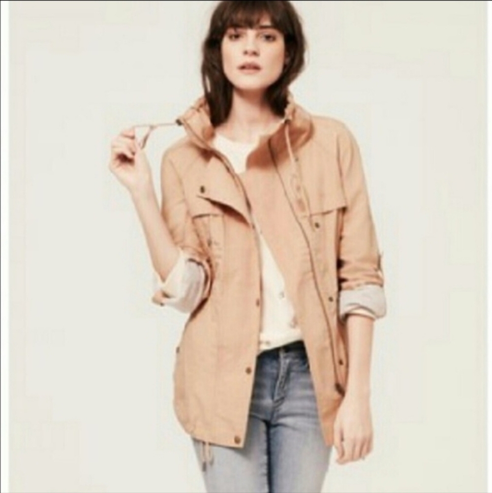 Loft Soft Peach Pink Anorak Utility Jacket Women's Medium M Drawstring Toggle